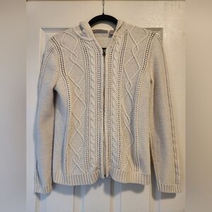 Liz Claiborne Cream Hooded Cable Knit Zip Cardigan